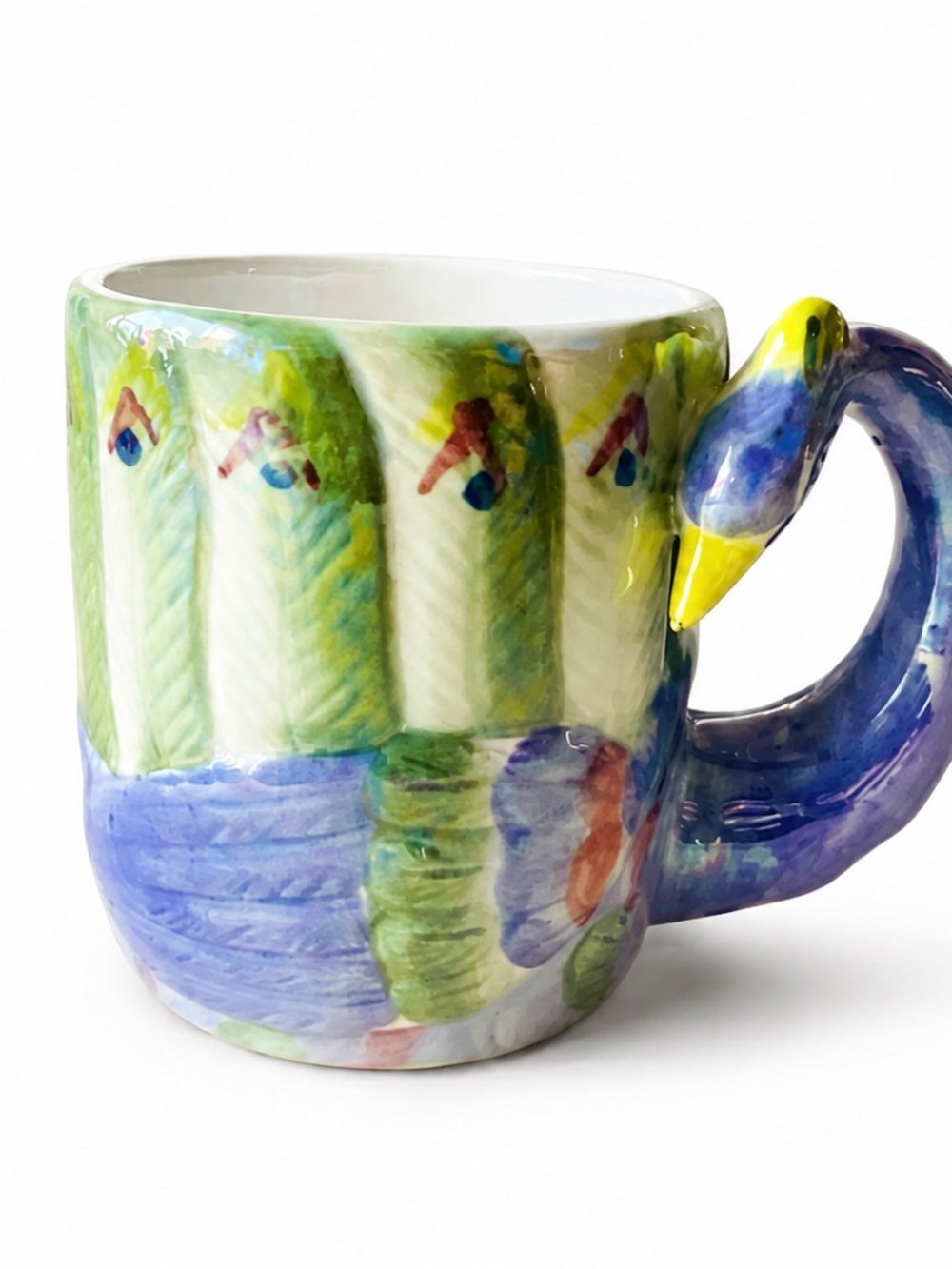 Henriksen Peacock 3D Hand Painted Iridescent Porcelain Coffee Mug Art Deco Style